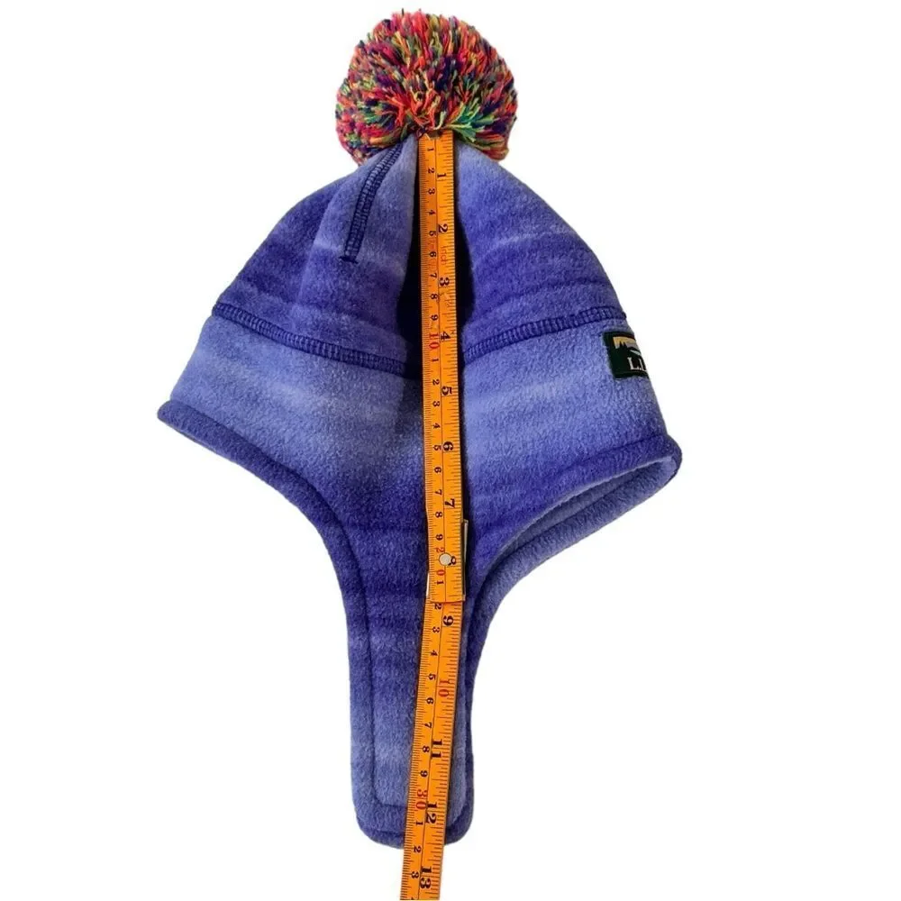 L.L. Bean Girls Kids Colorful Purple Velcro Pom Pom Fleece Winter Hat.